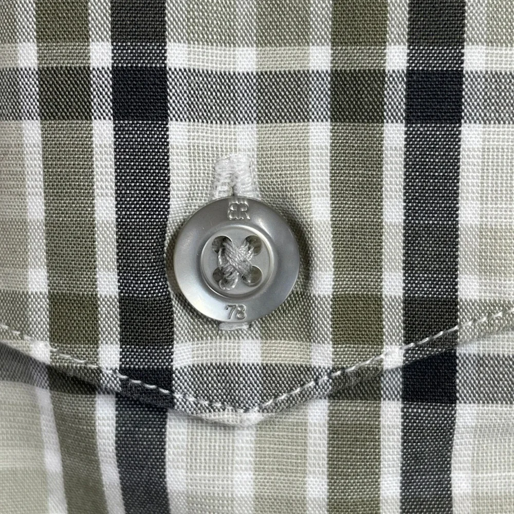 Banana Republic Shirt Mens L Olive Green Plaid Western Yoke Button Up Cotton